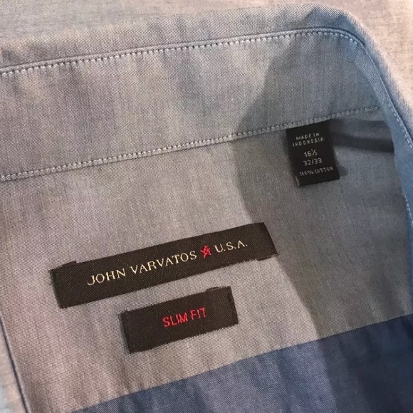 JOHN VARVATOS Chambray Blue Dress Shirt Lightweight Denim Button Down Work Wear - Picture 6 of 8